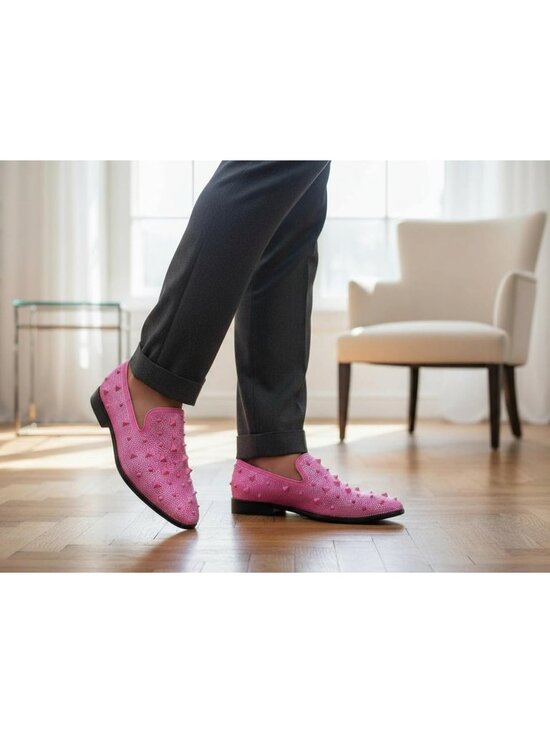 Matrocharm Men\'s Pink Rubber Vintage Spike Rhinestone Loafer Slip On Party Shoes main image 6